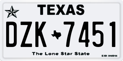 TX license plate DZK7451