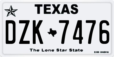 TX license plate DZK7476