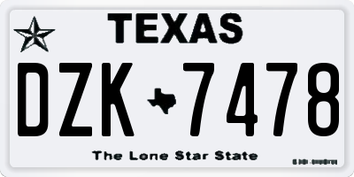 TX license plate DZK7478