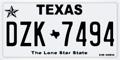 TX license plate DZK7494