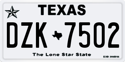 TX license plate DZK7502
