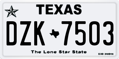 TX license plate DZK7503