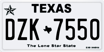 TX license plate DZK7550