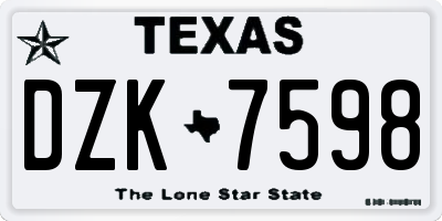 TX license plate DZK7598