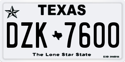 TX license plate DZK7600