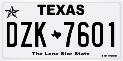 TX license plate DZK7601