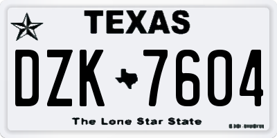 TX license plate DZK7604