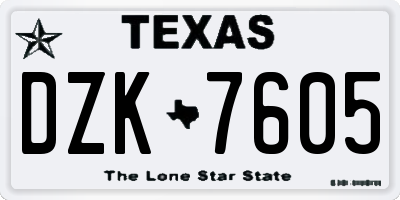 TX license plate DZK7605