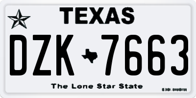 TX license plate DZK7663