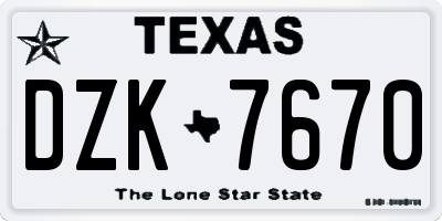 TX license plate DZK7670