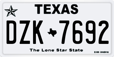 TX license plate DZK7692