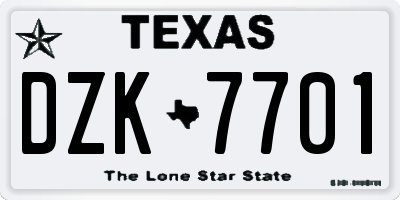 TX license plate DZK7701