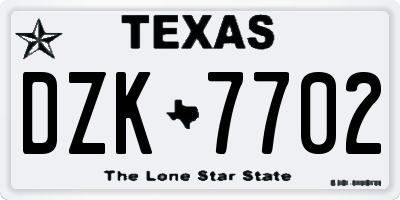 TX license plate DZK7702