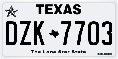 TX license plate DZK7703