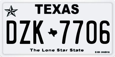 TX license plate DZK7706