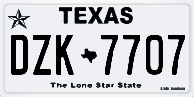 TX license plate DZK7707
