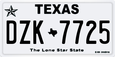 TX license plate DZK7725