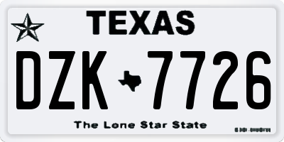 TX license plate DZK7726
