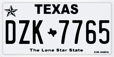 TX license plate DZK7765