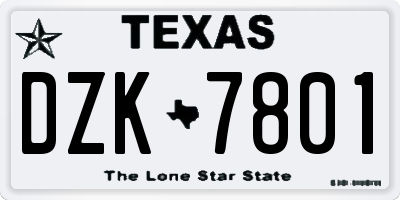 TX license plate DZK7801