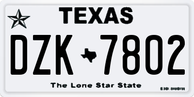 TX license plate DZK7802