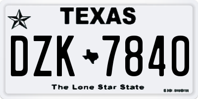 TX license plate DZK7840