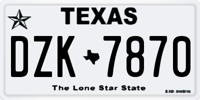 TX license plate DZK7870