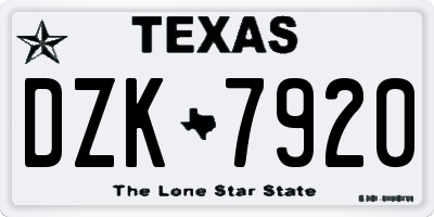 TX license plate DZK7920