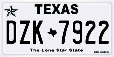 TX license plate DZK7922