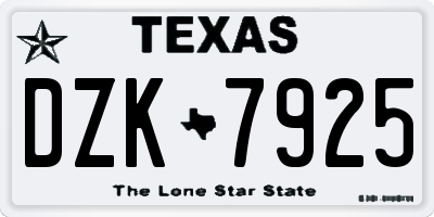 TX license plate DZK7925