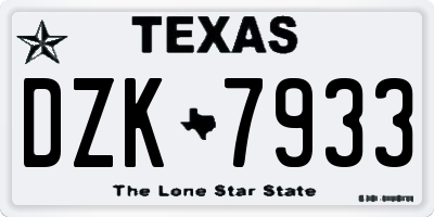 TX license plate DZK7933