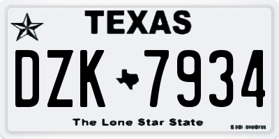 TX license plate DZK7934