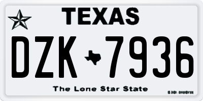TX license plate DZK7936
