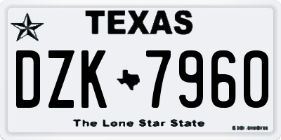 TX license plate DZK7960