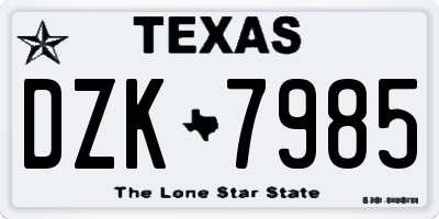 TX license plate DZK7985