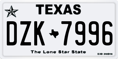 TX license plate DZK7996