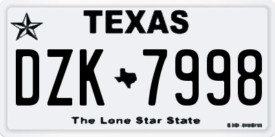 TX license plate DZK7998