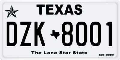 TX license plate DZK8001