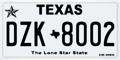 TX license plate DZK8002