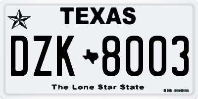 TX license plate DZK8003