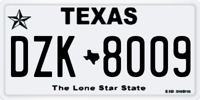 TX license plate DZK8009