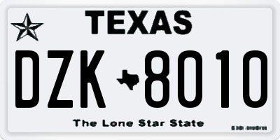 TX license plate DZK8010