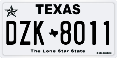 TX license plate DZK8011