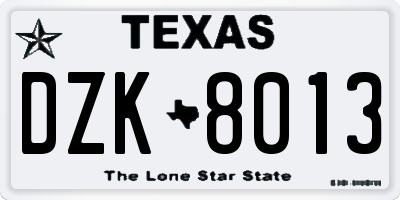 TX license plate DZK8013