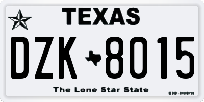 TX license plate DZK8015