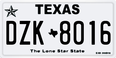 TX license plate DZK8016