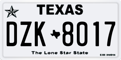 TX license plate DZK8017