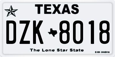 TX license plate DZK8018