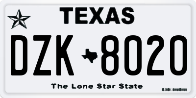 TX license plate DZK8020