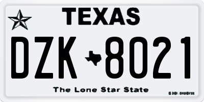 TX license plate DZK8021